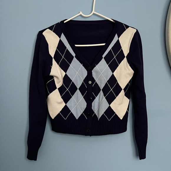 “Brandy Melville” Argyle Sweater Cardigan - Picture 1 of 4